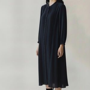 The Territory Ahead y2k vintage 100% silk Black buttoned Midi Dress Victorian407